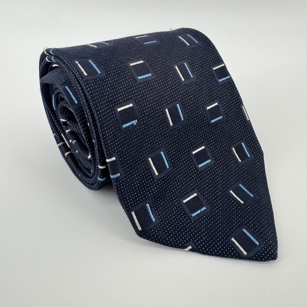 BOSS Hugo Boss Navy Blue Geometric 100%‎ Silk Necktie Business